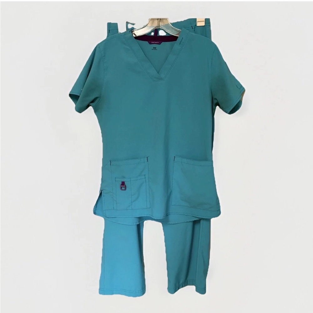 Carhartt Force Crossflex Blue Scrub Set Top Pants Sz Small Women’s Medical FLAW